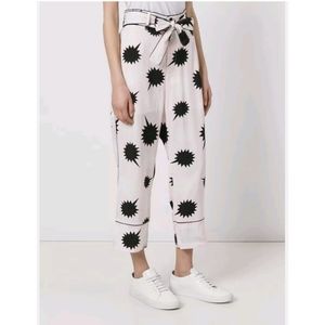 Diesel Abstract Print Cropped Trousers Belted Pink Black Rayon Size 30